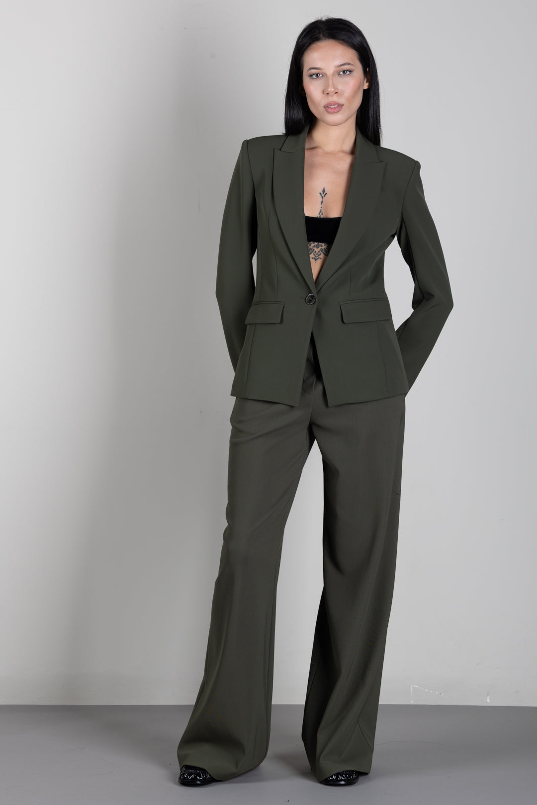 Patrizia Pepe Blazer Slim Fit In Crêpe Stretch 8S0013 A737 MYSTERIOUS GREEN