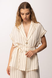 Imperial Blazer Smanicato Gessato con Cintura LD73LOV PANNA