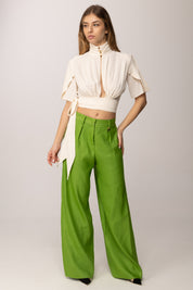 Elisabetta Franchi Blusa Crop In Georgette con Fusciacca CA15862E2 BURRO