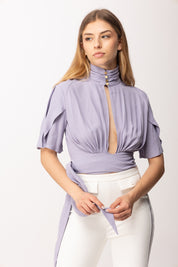 Elisabetta Franchi Blusa Crop In Georgette con Fusciacca CA15862E2 LILLA