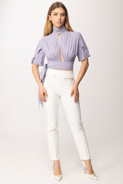 Elisabetta Franchi Blusa Crop In Georgette con Fusciacca CA15862E2 LILLA