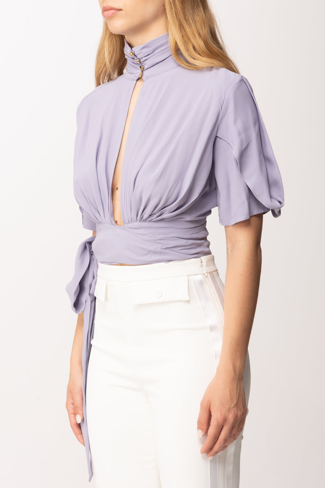 Elisabetta Franchi Blusa Crop In Georgette con Fusciacca CA15862E2 LILLA
