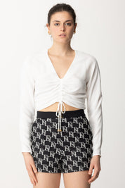 Elisabetta Franchi Blusa Cropped In Viscosa CA05042E2 AVORIO