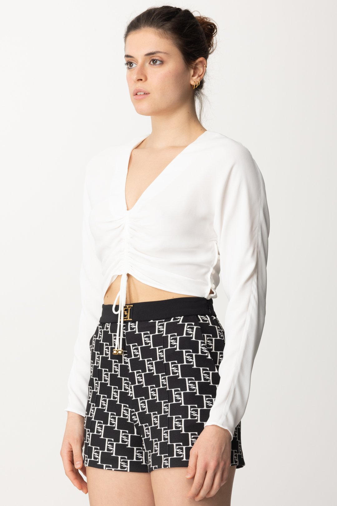 Elisabetta Franchi Blusa Cropped In Viscosa CA05042E2 AVORIO