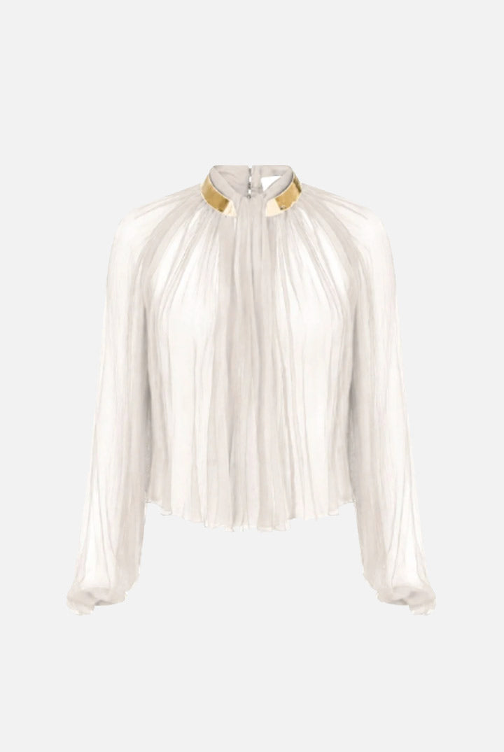 Elisabetta Franchi Blusa In Crêponne con Collo Gioiello CA18966E2 AVORIO