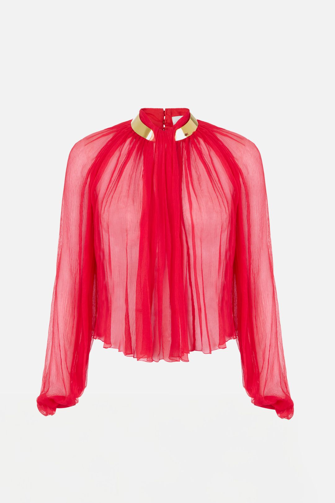 Elisabetta Franchi Blusa In Crêponne con Collo Gioiello CA18966E2 RED PASSION