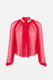 Elisabetta Franchi Blusa In Crêponne con Collo Gioiello CA18966E2 RED PASSION
