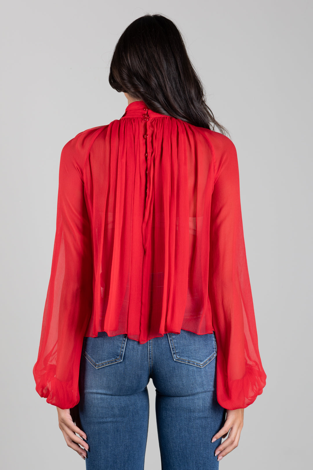 Elisabetta Franchi Blusa In Crêponne con Collo Gioiello CA18966E2 RED PASSION