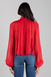 Elisabetta Franchi Blusa In Crêponne con Collo Gioiello CA18966E2 RED PASSION
