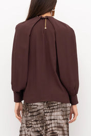 Elisabetta Franchi Blusa In Georgette con Collo In Metallo Oro CA12961E2 CACAO