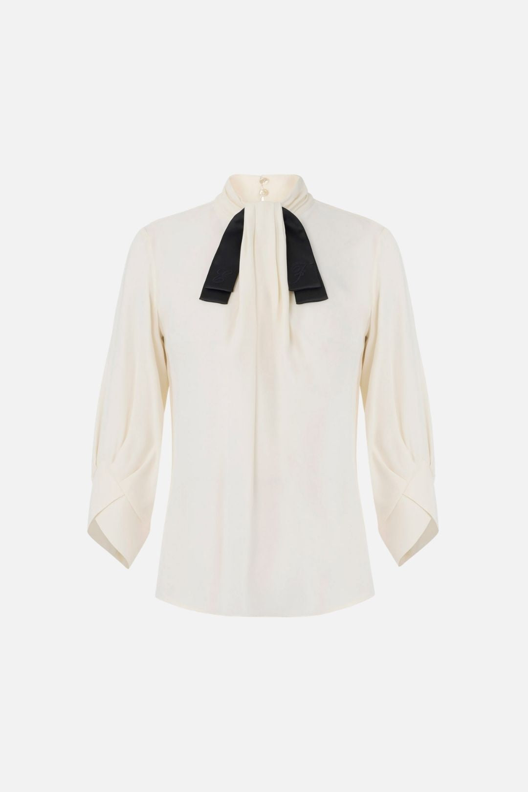 Elisabetta Franchi Blusa In Georgette con Fiocco Logo CA17866E2 BURRO/NERO