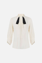 Elisabetta Franchi Blusa In Georgette con Fiocco Logo CA17866E2 BURRO/NERO