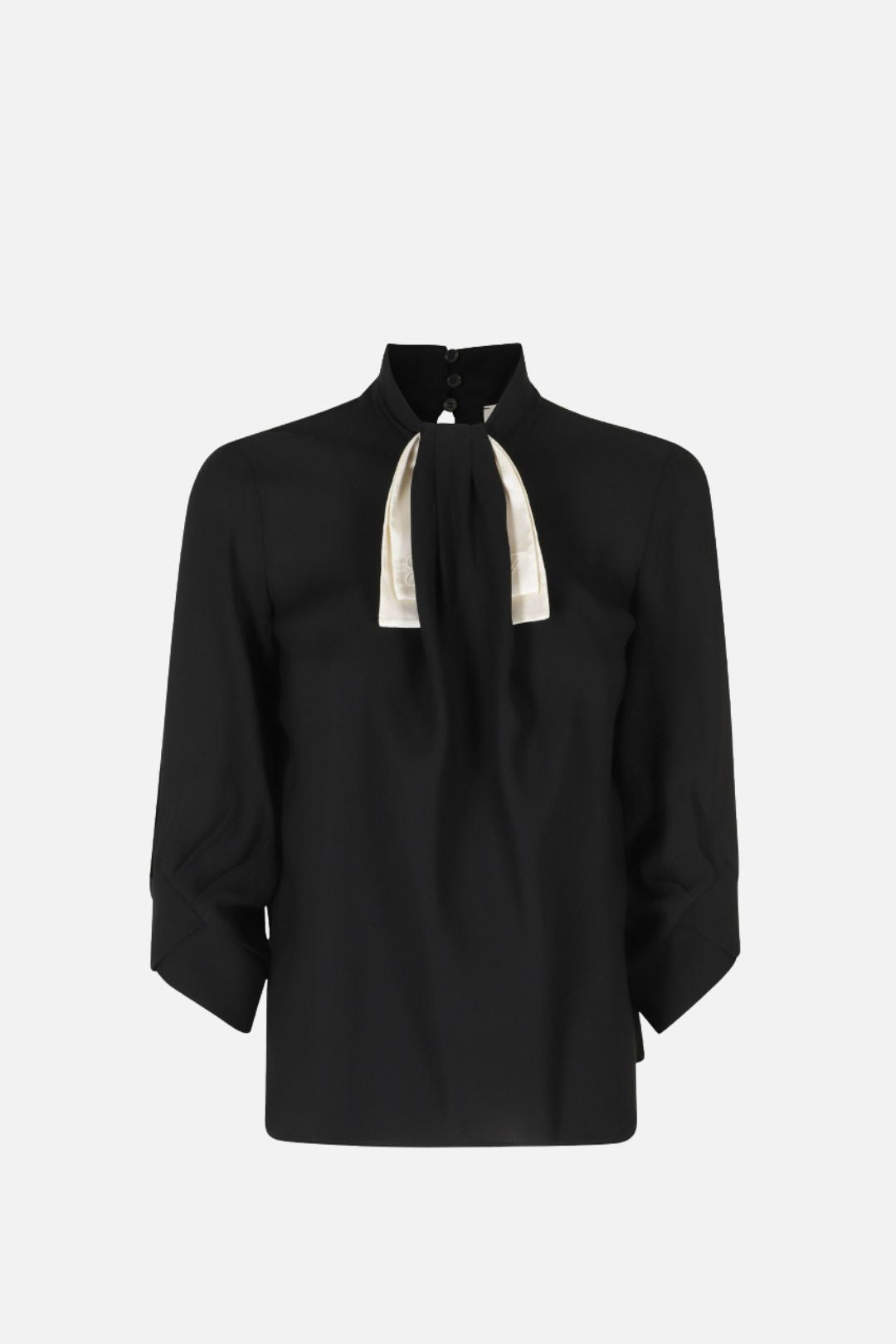 Elisabetta Franchi Blusa In Georgette con Fiocco Logo CA17866E2 NERO/BURRO