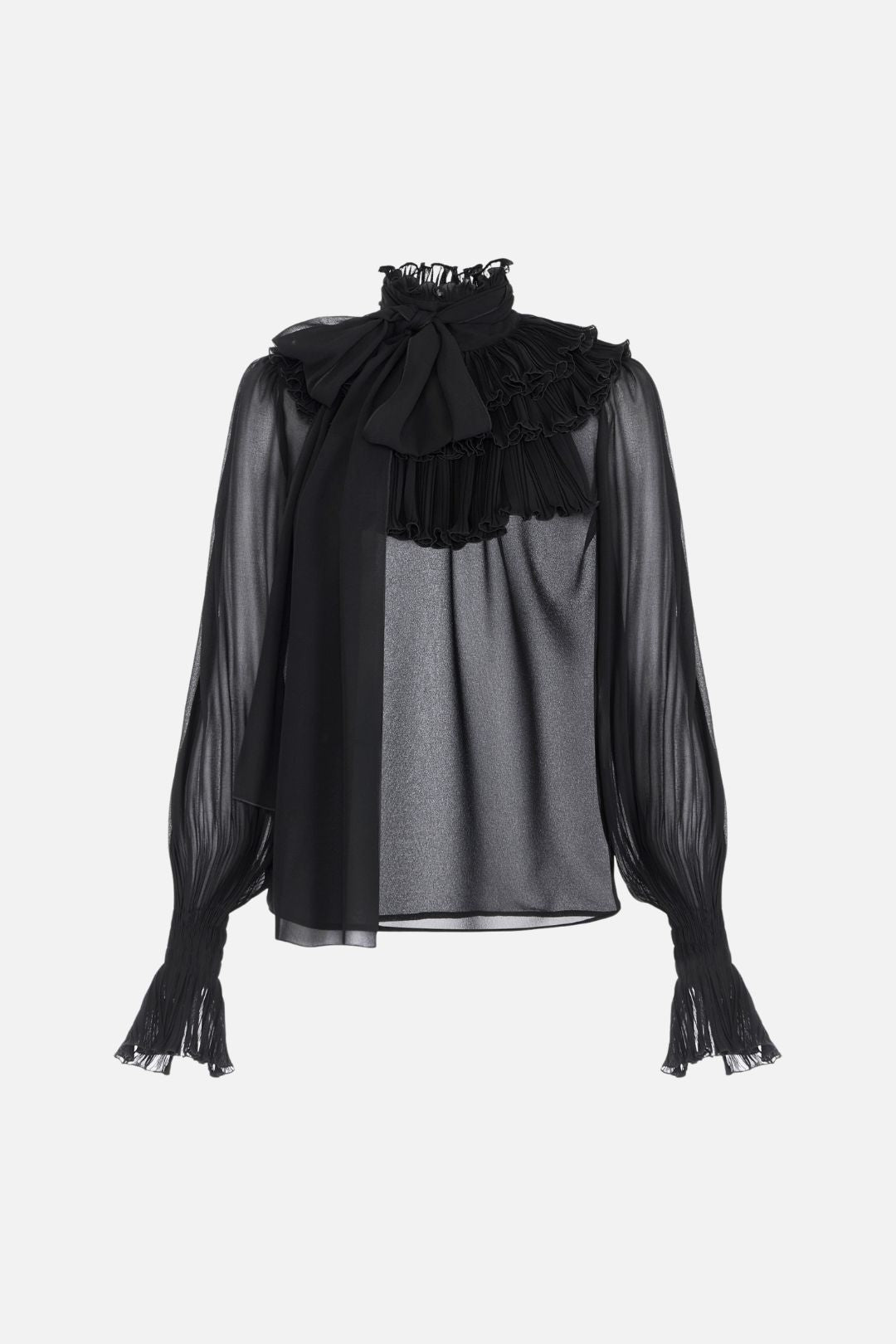 Elisabetta Franchi Blusa In Georgette con Fusciacca e Ruches CA17267E2 NERO