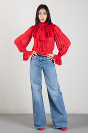 Elisabetta Franchi Blusa In Georgette con Fusciacca e Ruches CA17267E2 RED PASSION