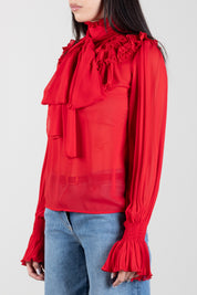 Elisabetta Franchi Blusa In Georgette con Fusciacca e Ruches CA17267E2 RED PASSION