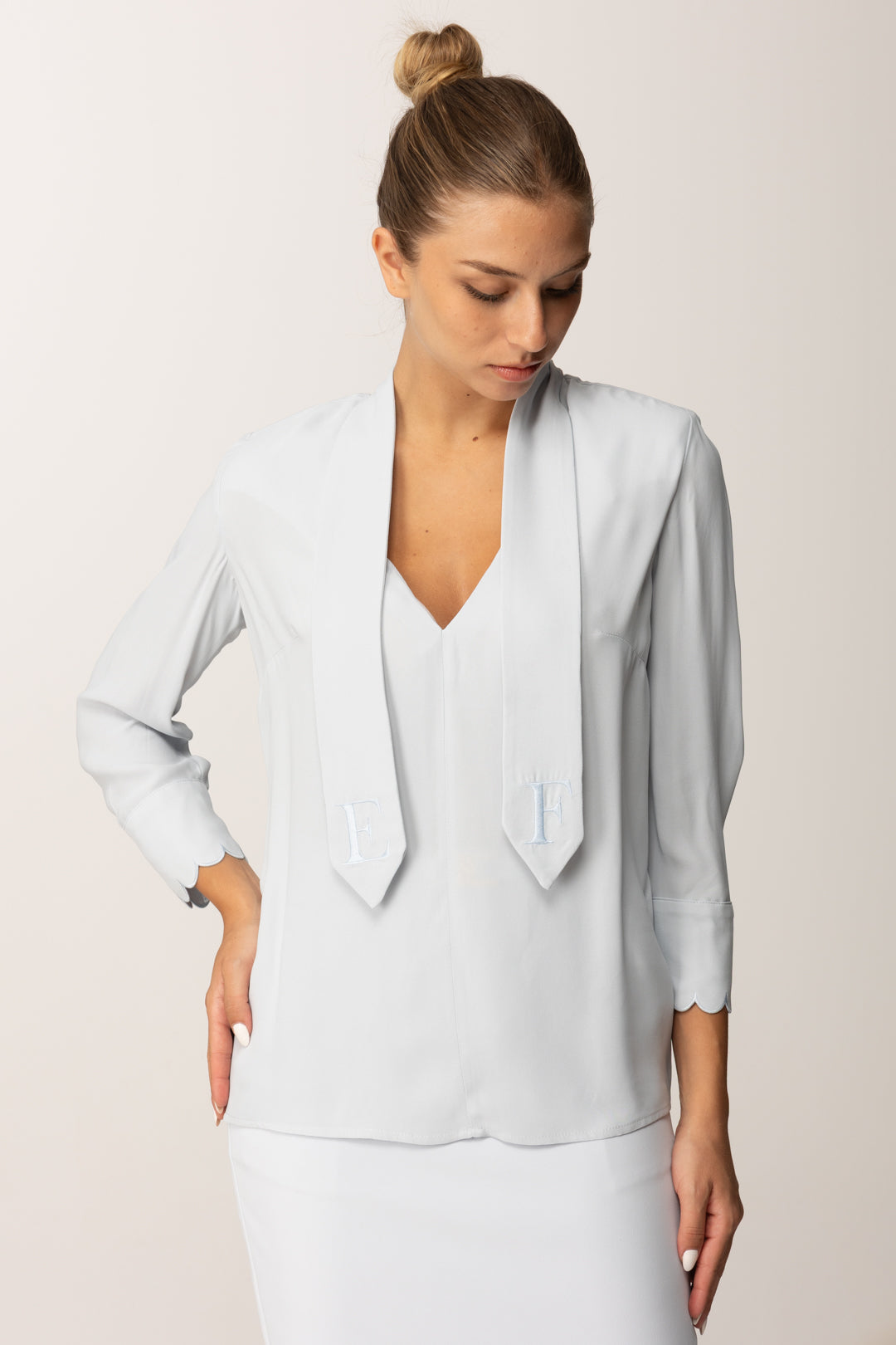 Elisabetta Franchi Blusa In Georgette con Fusciacca e Smerlature CA08956E2 STARLIGHT