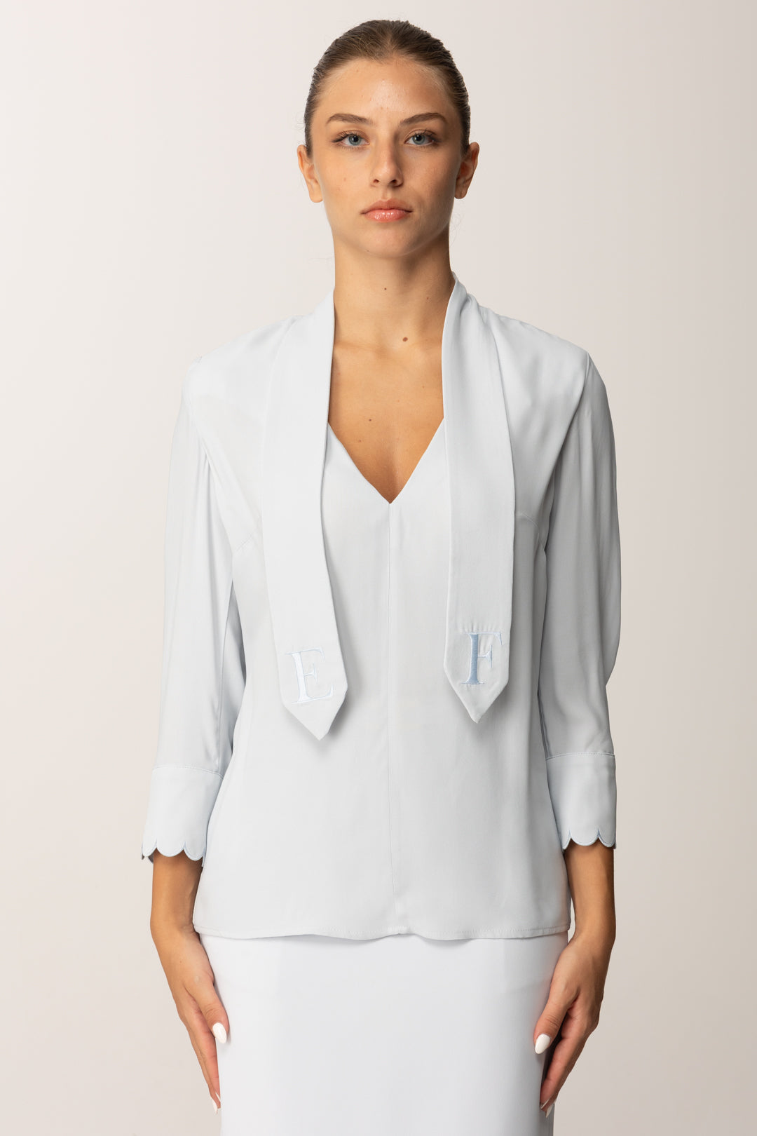 Elisabetta Franchi Blusa In Georgette con Fusciacca e Smerlature CA08956E2 STARLIGHT