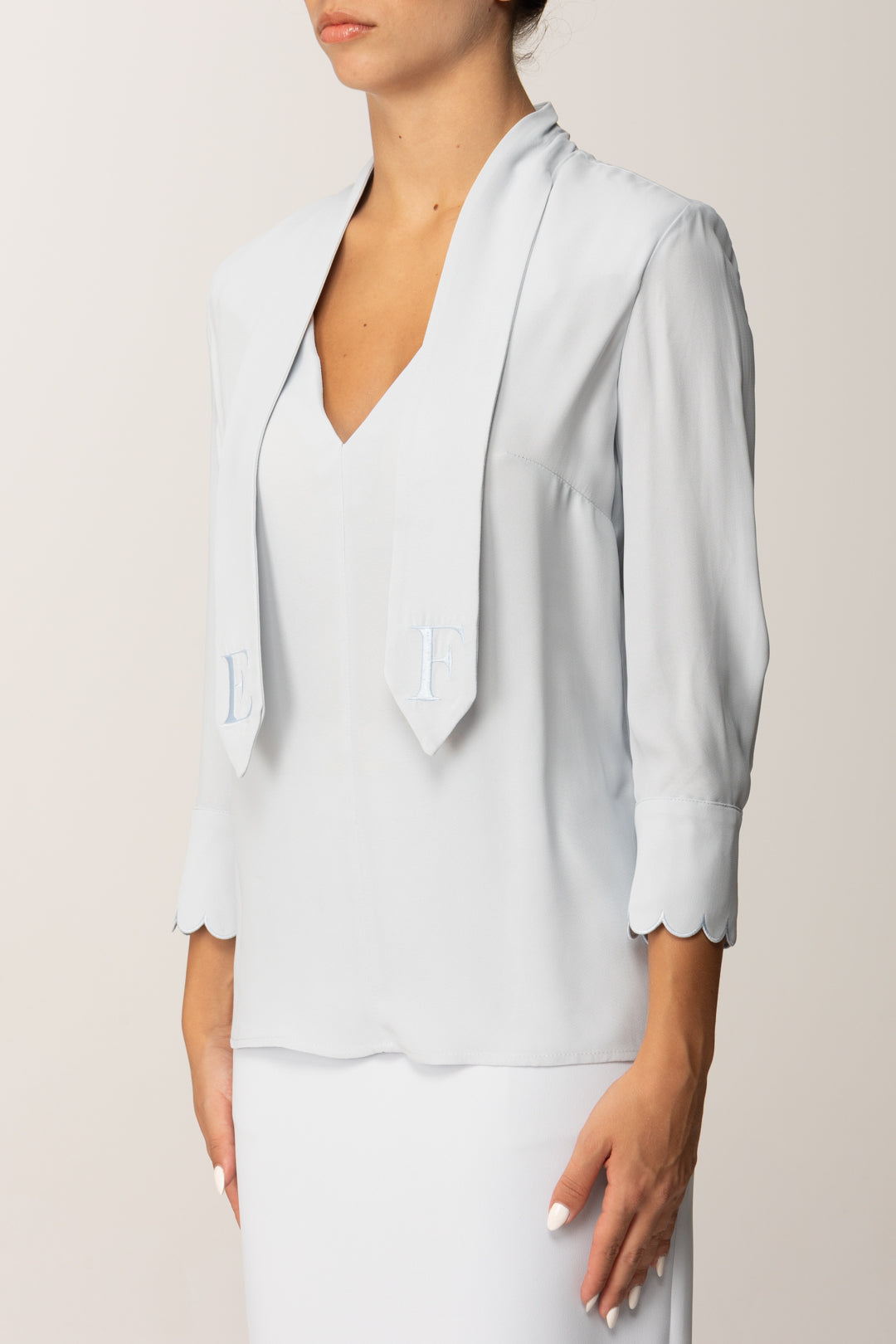 Elisabetta Franchi Blusa In Georgette con Fusciacca e Smerlature CA08956E2 STARLIGHT