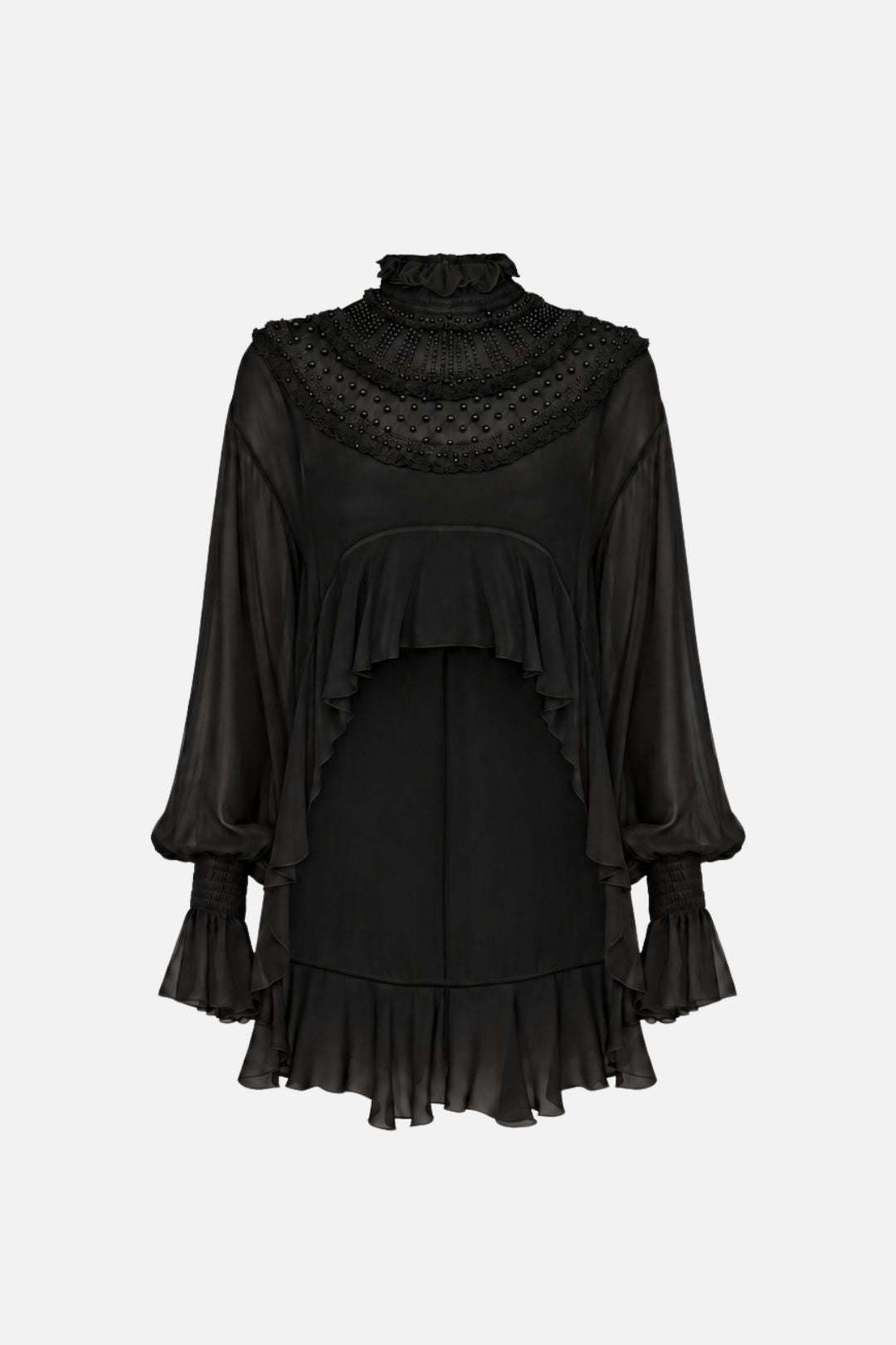 Elisabetta Franchi Blusa In Georgette Di Viscosa con Ruches e Ricami CA20367E2 NERO