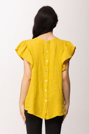 Khloe Femme Blusa In Lino con Volant e Pizzo Sangallo 26423 GIALLO