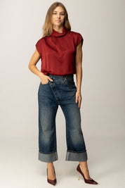 Manila Grace Blusa In Raso con Colletto C120VU BURGUNDY