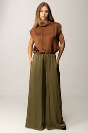 Manila Grace Blusa In Raso con Colletto C120VU COGNAC