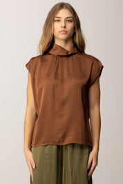 Manila Grace Blusa In Raso con Colletto C120VU COGNAC