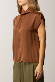 Manila Grace Blusa In Raso con Colletto C120VU COGNAC