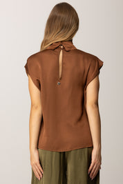 Manila Grace Blusa In Raso con Colletto C120VU COGNAC