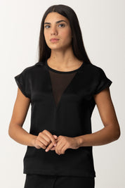 Pinko Blusa In Satin con Inserto In Georgette 103951 NERO LIMOUSINE