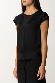 Pinko Blusa In Satin con Inserto In Georgette 103951 NERO LIMOUSINE