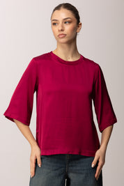 Meme Road Blusa In Satin con Maniche a Tre Quarti M5422C AMARENA