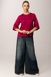 Meme Road Blusa In Satin con Maniche a Tre Quarti M5422C AMARENA