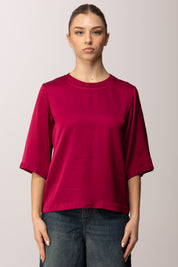 Meme Road Blusa In Satin con Maniche a Tre Quarti M5422C AMARENA
