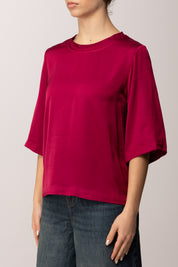 Meme Road Blusa In Satin con Maniche a Tre Quarti M5422C AMARENA