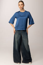 Meme Road Blusa In Satin con Maniche a Tre Quarti M5422C TWILIGHT