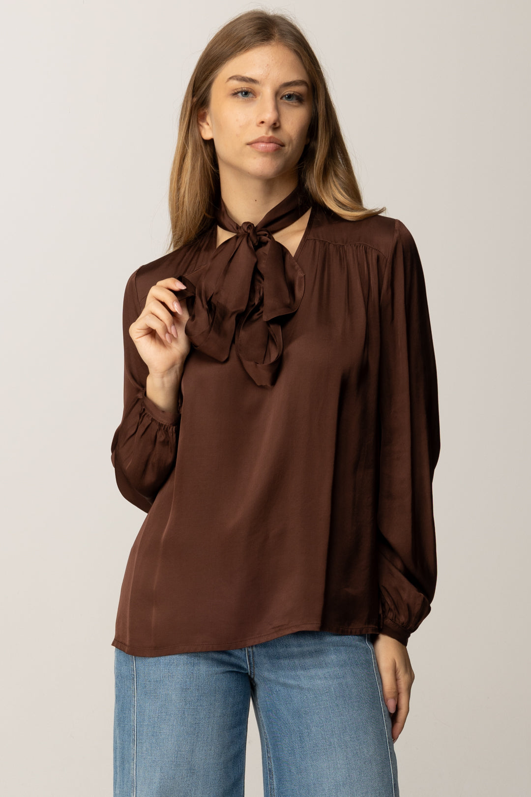 Manila Grace Blusa In Viscosa con Fiocco Al Collo C037VU ARABICA