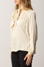 Manila Grace Blusa In Viscosa con Fiocco Al Collo C037VU VANILLA