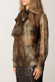 Elisabetta Franchi Blusa In Voile Stampa Pitone con Fusciacca CA12857E2 LIZARD