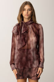 Elisabetta Franchi Blusa In Voile Stampa Pitone con Fusciacca CA12857E2 MERLOT