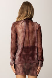 Elisabetta Franchi Blusa In Voile Stampa Pitone con Fusciacca CA12857E2 MERLOT