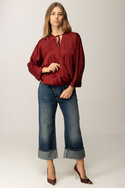 Manila Grace Blusa Incrociata con Scollo a Goccia C121VU BURGUNDY