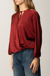 Manila Grace Blusa Incrociata con Scollo a Goccia C121VU BURGUNDY