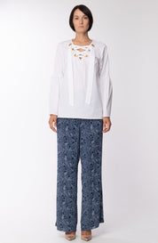 Michael Kors Blusa Morbida con Occhielli Dorati MH74LDD56J BIANCO