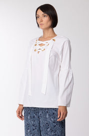 Michael Kors Blusa Morbida con Occhielli Dorati MH74LDD56J BIANCO