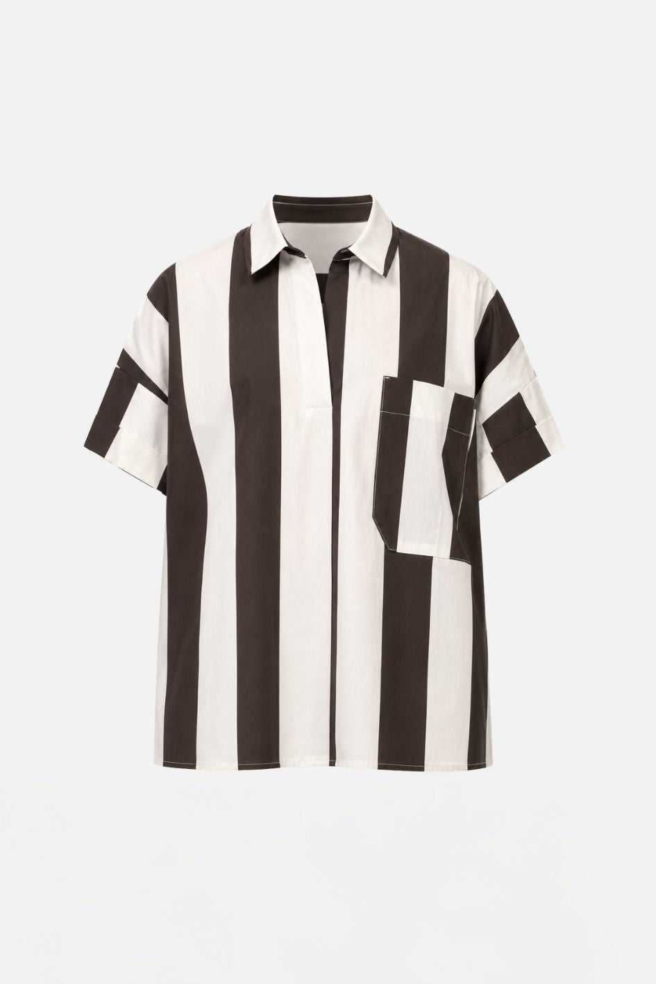 Vicolo Blusa Rigata Mezza Manica con Taschino TAB2907 BURRO/MORO