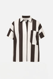 Vicolo Blusa Rigata Mezza Manica con Taschino TAB2907 BURRO/MORO