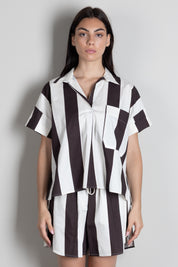 Vicolo Blusa Rigata Mezza Manica con Taschino TAB2907 BURRO/MORO