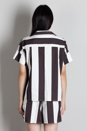 Vicolo Blusa Rigata Mezza Manica con Taschino TAB2907 BURRO/MORO